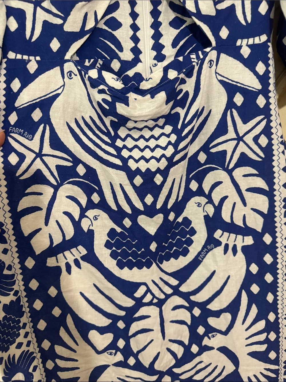 Farm Rio Jungle Scarf Puff Sleeve Cutout Linen Blend Dress In Navy Blue Size S - Picture 12 of 16